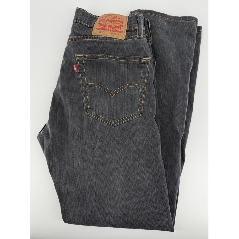 Levis 505 Jeans Mens 30x30 Black Straight Leg Dark Wash Denim Pants‎